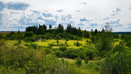 Hills with meadows and forests.