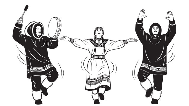 Traditional folk dancers performing energetic drum led dance in cultural celebration.