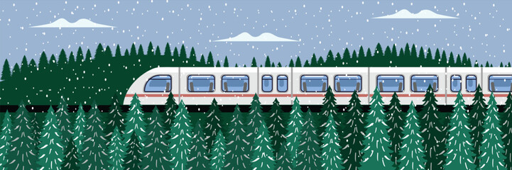 Train Traveling Through a Frozen Forest. Train Traveling Through a Frozen Forest. Winter train.