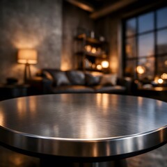 Obraz premium Modern Interior and Elegant Table: A sophisticated interior scene, showcasing a sleek, reflective metal table at the forefront.