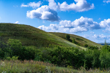 Hills with meadows and forests.