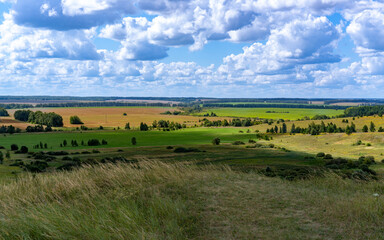 Hills with meadows and forests.