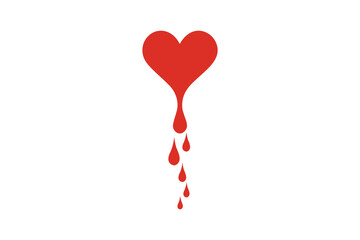 Minimal Red Bleeding Heart Illustration Symbolizing Love, Emotion, Pain and Romance on White Background. Resizable and editable, EPS 10.