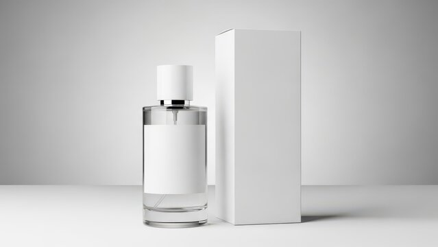 Elegant perfume bottle with white packaging