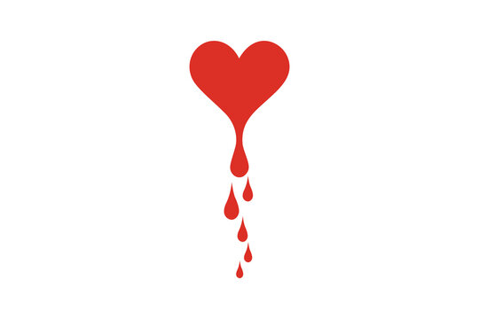 Minimal Red Bleeding Heart Illustration Symbolizing Love, Emotion, Pain and Romance on White Background. Resizable and editable, EPS 10.