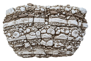 Textured cross-section of layered sedimentary rock formation on a transparent background