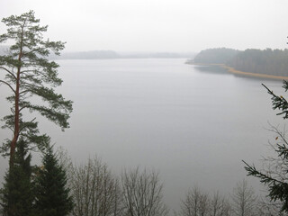 Fototapeta premium foggy autumn lake in a National Park in the Smolensk Region, Russia