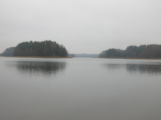 foggy autumn lake in a National Park in the Smolensk Region, Russia