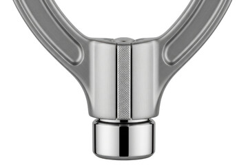 Polished silver metal Y-shaped mechanical connector part on a transparent background
