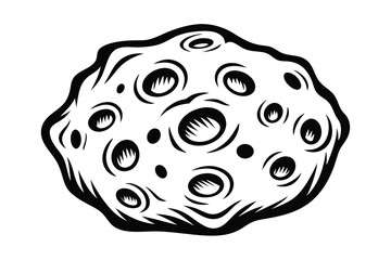 Black & White of Two Textured Asteroids Floating in Space; Detailed Craters