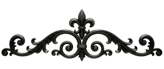 Ornate black flourish with fleur de lis transparent background cutout png
