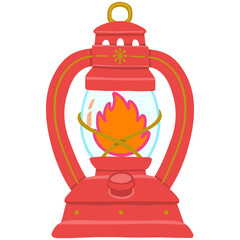 red oil hurricane lantern or lamp which vintage and antique with flame flat doodle hand-drawn