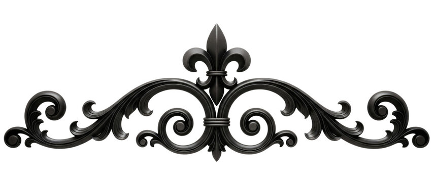 Ornate black flourish with fleur de lis transparent background cutout png