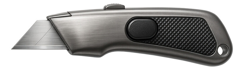Naklejka premium Durable retractable knife with a metal frame and easy blade replacement for industrial use.