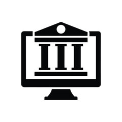 Black Silhouette of a Greek Temple on a Monitor Screen, Isolated on White Backdrop