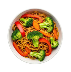 Vegetable stir fried noodles bowl transparent background cutout png