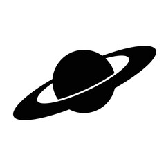 Ringed planet Saturn vector icon in solid black, ideal for space, astronomy, or science-themed designs. © Berke