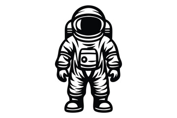 Line Art Astronaut Waving Hand in Space Suit with Dots Isolated on White Background