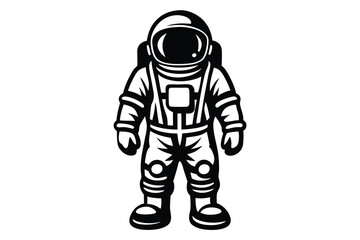 Isolated Outline Drawing of a Standing Astronaut in Spacesuit Silhouette on White