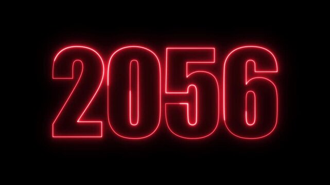 New year 2056 text icon animation glowing neon red color number anniversary template banner sign signboard holiday code digit rectangle box font letter word on black background