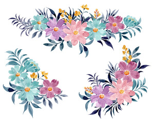 Colorful Watercolor Floral Arrangement Clipart Pack