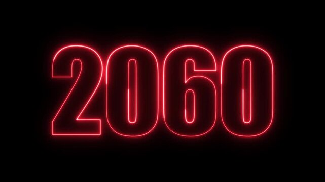 New year 2060 text icon animation glowing neon red color number anniversary template banner sign signboard holiday code digit rectangle box font letter word on black background