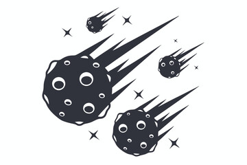 Falling Asteroids Collection Meteor Shower Icon, Space Debris, Astronomy Design, Comet Silhouettes © Shipon