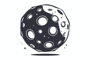 Monochrome Moon Icon Cratered Surface, Celestial Body, Lunar Object, Starry Shadows
