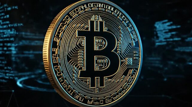 Golden Bitcoin Coin Cryptocurrency Digital Currency Symbol.