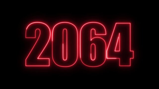 New year 2064 text icon animation glowing neon red color number anniversary template banner sign signboard holiday code digit rectangle box font letter word on black background