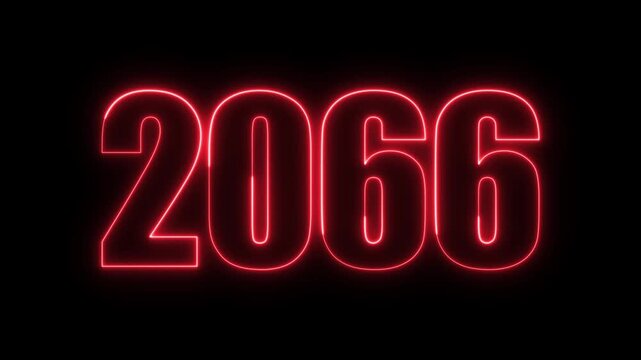 New year 2066 text icon animation glowing neon red color number anniversary template banner sign signboard holiday code digit rectangle box font letter word on black background