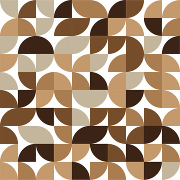 Geometric Retro Pattern in Warm Browns and Beiges with Circular Quarter-Tiles and Squares