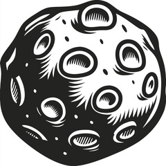 Moon Cartoon Outline. Black and White Celestial Body with Craters. Lunar Surface © Shipon