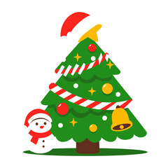 Vector christmas tree with bell and snowman