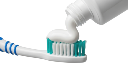 Toothpaste squeezed onto toothbrush transparent background cutout png