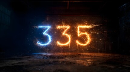 Numeric sequence illuminated by contrasting cold and hot light effects on a dark, textured surface