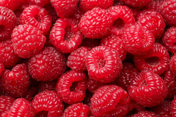 Fresh ripe raspberries as background, top view