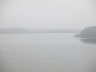 foggy autumn lake Sapsho in a National Park in the Smolensk Region, Russia                               