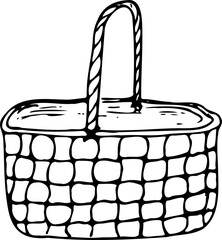 Vector illustration of a wicker basket isolated on a white background.