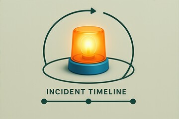 Incident timeline visualization featuring an illuminated orange beacon symbolizing alertness and emergency response within a minimalist abstract context conveying urgency and organization