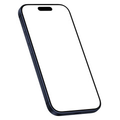 Deep blue smartphone mockup template. No background. Empty screen. Only frames. png. Isometric