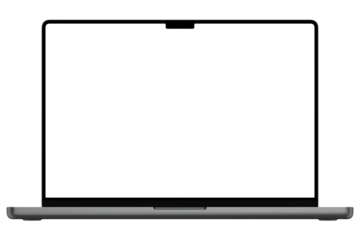 Gray laptop or ultrabook template for mockup. No background. Empty screen. Only frames. png. Front view. Opened laptop lid