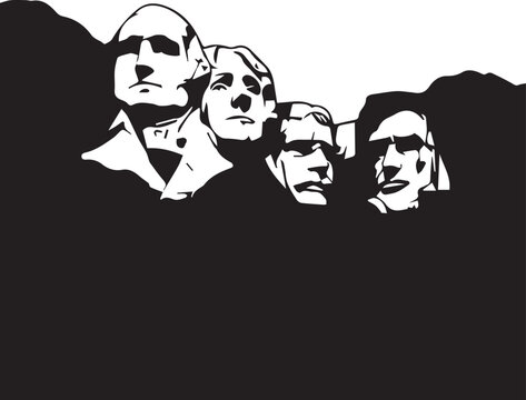 Stylized black and white illustration of mount rushmore national memorial