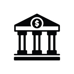Black and White Silhouette Icon of Building with Columns and a Dollar Sign Symbol