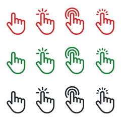 a collection of colorful hand icons depicting various pointing and clicking gestures showcasing red green and black outlines high quality professional