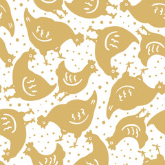 Monochrome seamless chicken pattern. Vector illustration.