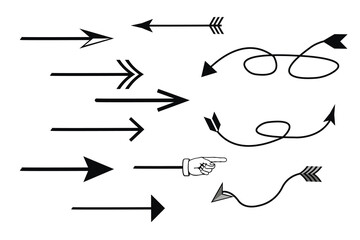 a set of arrows of different thickness and direction, schematic lines,