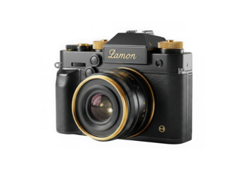 Luxury Retro Camera with Gold Details Isolated on Black