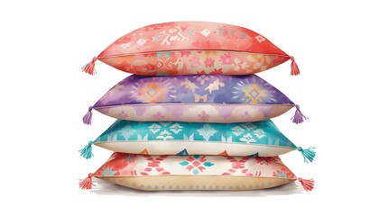 Ramadan social media banner with decorative oriental pillows, watercolor bohemian patterns, cozy islamic home style design