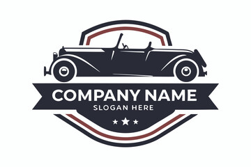 Obraz premium Classic Car Silhouette, Vintage Style Automobile, Decorative Circular Design Element